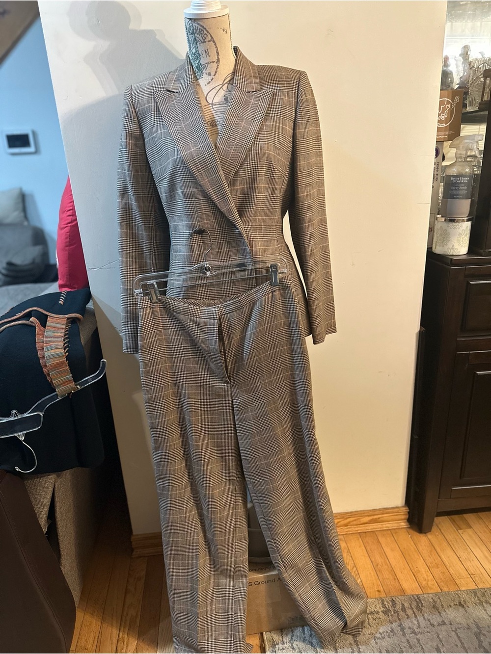 Tailored Taupe Plaid Blazer and Trousers Suit